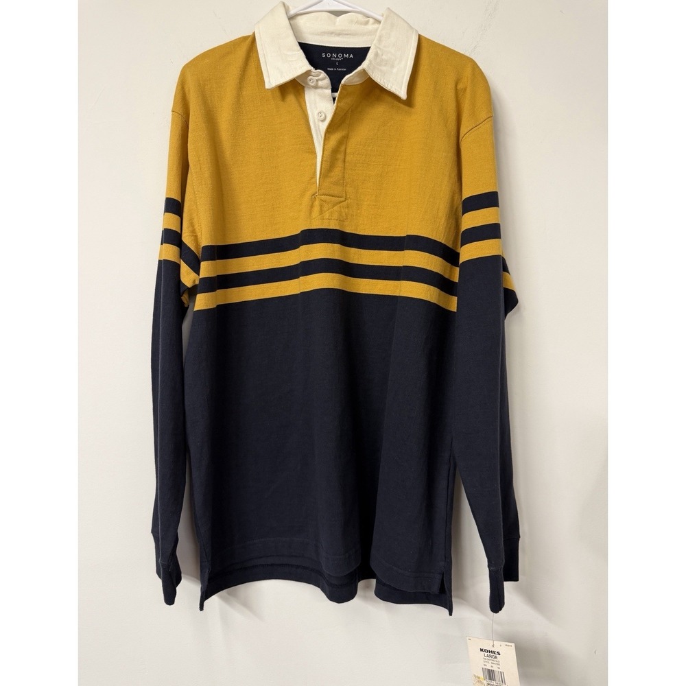 New Vtg 90s Men's Large Rugby Polo Shirt Long Sleeve Colorblock Yellow Preppy
